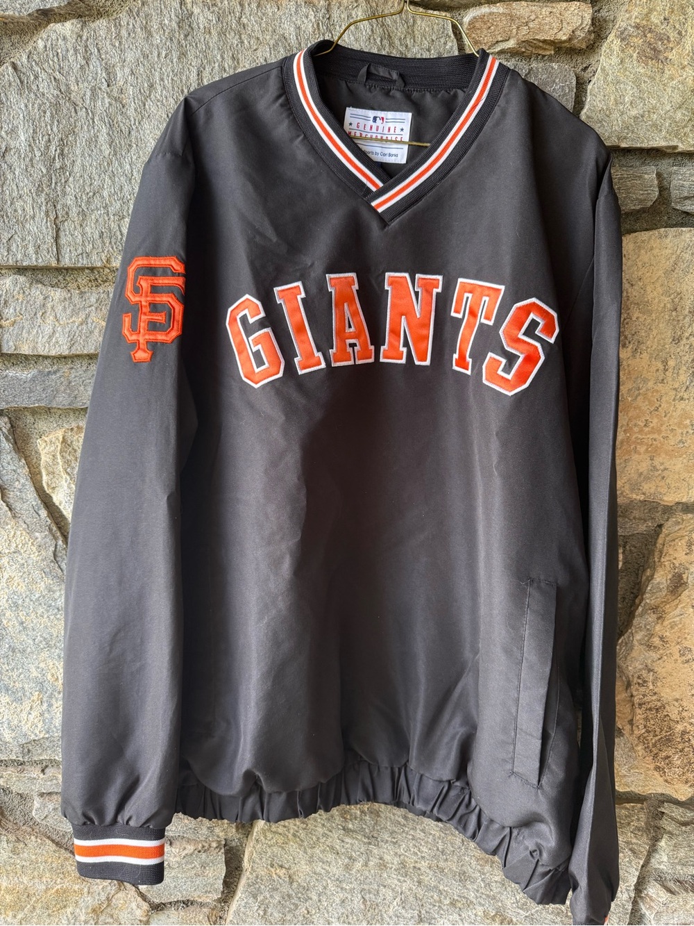 Vintage San Francisco Giants Black Pullover Windbreaker with Orange Lettering